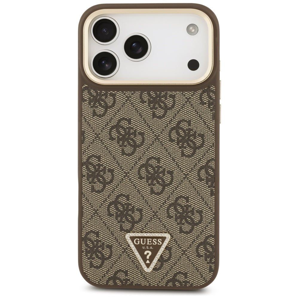 MagSafe Case for Apple iPhone 17 Pro Max, Guess, 4G Triangle Logo with Big Strap, Brown