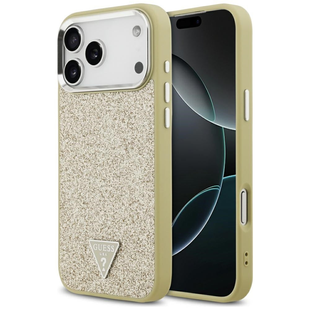 Puzdro MagSafe pre Apple iPhone 17 Pro Max, Guess, Glitter Triangle Logo, Zlaté