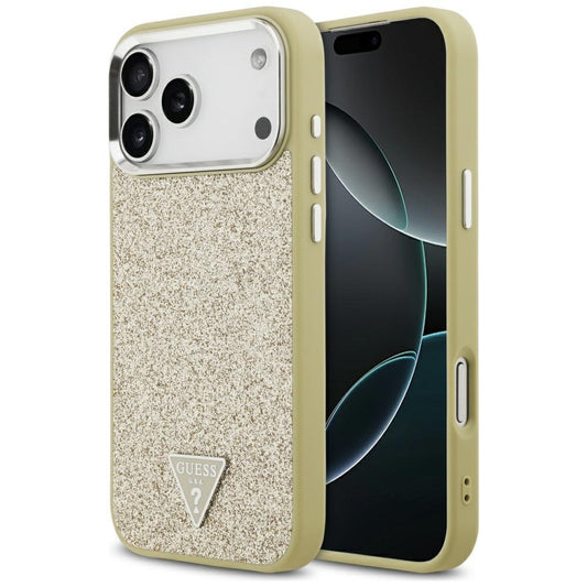 Puzdro MagSafe pre Apple iPhone 17 Pro Max, Guess, Glitter Triangle Logo, Zlaté