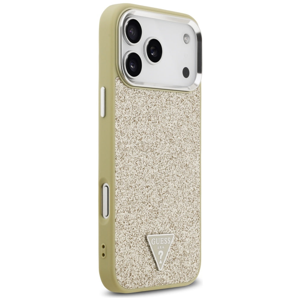 Puzdro MagSafe pre Apple iPhone 17 Pro Max, Guess, Glitter Triangle Logo, Zlaté