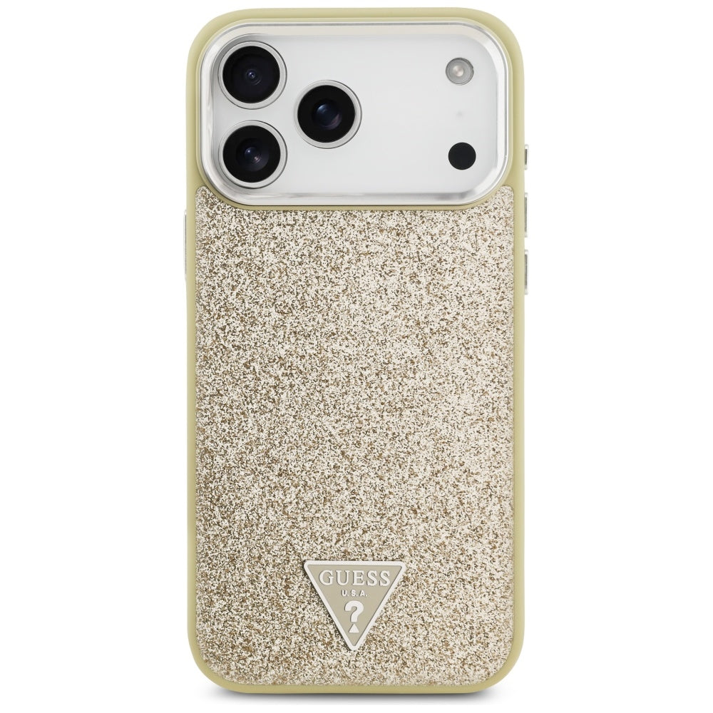 Puzdro MagSafe pre Apple iPhone 17 Pro Max, Guess, Glitter Triangle Logo, Zlaté