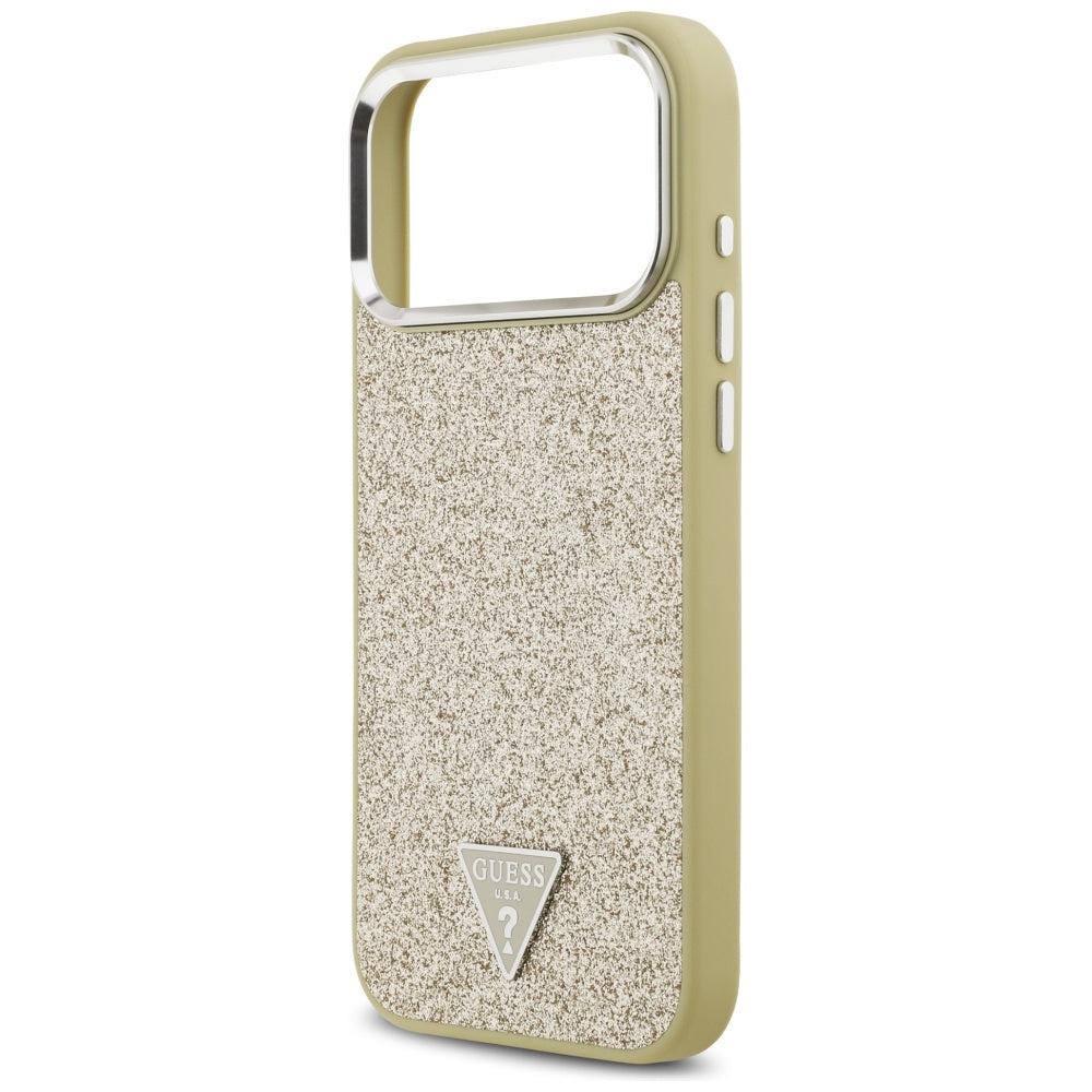 Puzdro MagSafe pre Apple iPhone 17 Pro Max, Guess, Glitter Triangle Logo, Zlaté