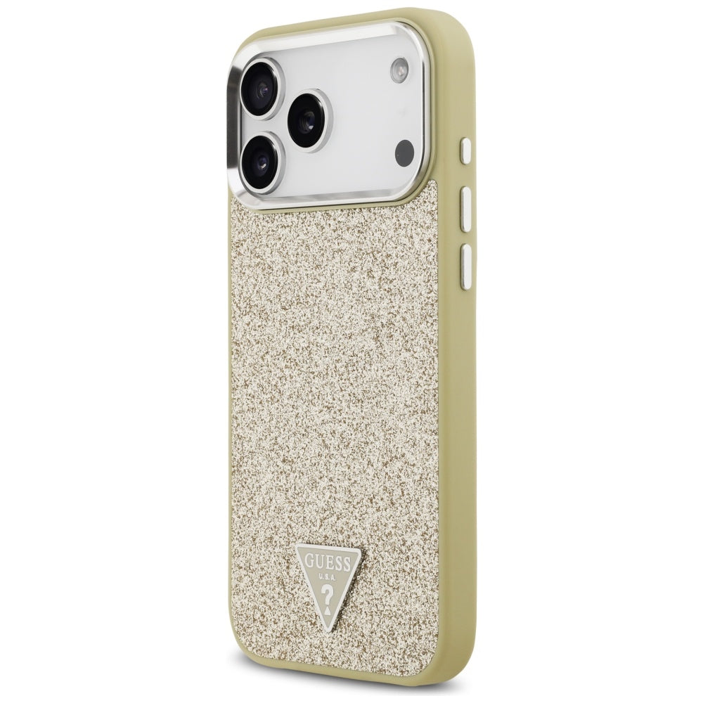 Puzdro MagSafe pre Apple iPhone 17 Pro Max, Guess, Glitter Triangle Logo, Zlaté