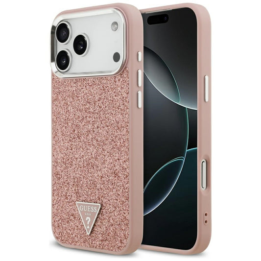 Puzdro MagSafe pre Apple iPhone 17 Pro Max, Guess, Glitter Triangle Logo, Ružová
