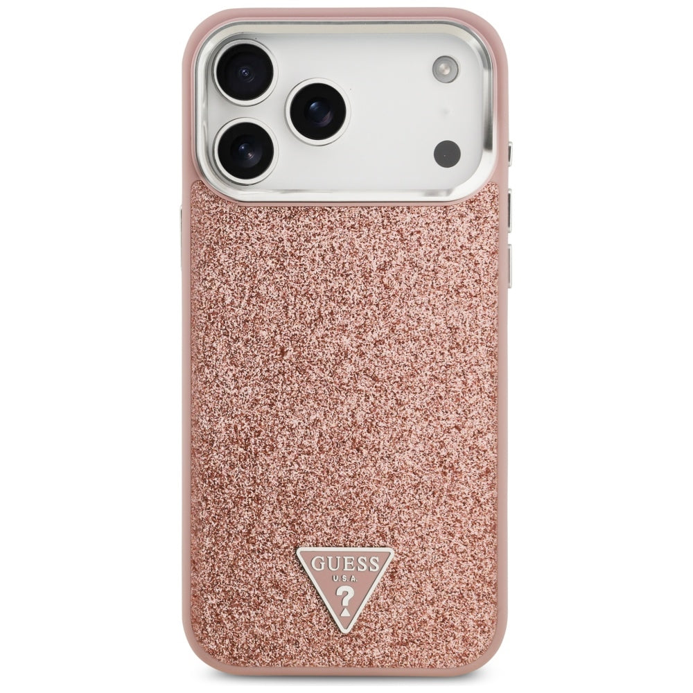 Puzdro MagSafe pre Apple iPhone 17 Pro Max, Guess, Glitter Triangle Logo, Ružová