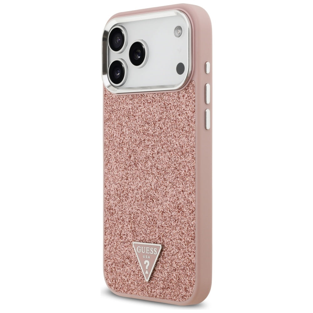 Puzdro MagSafe pre Apple iPhone 17 Pro Max, Guess, Glitter Triangle Logo, Ružová