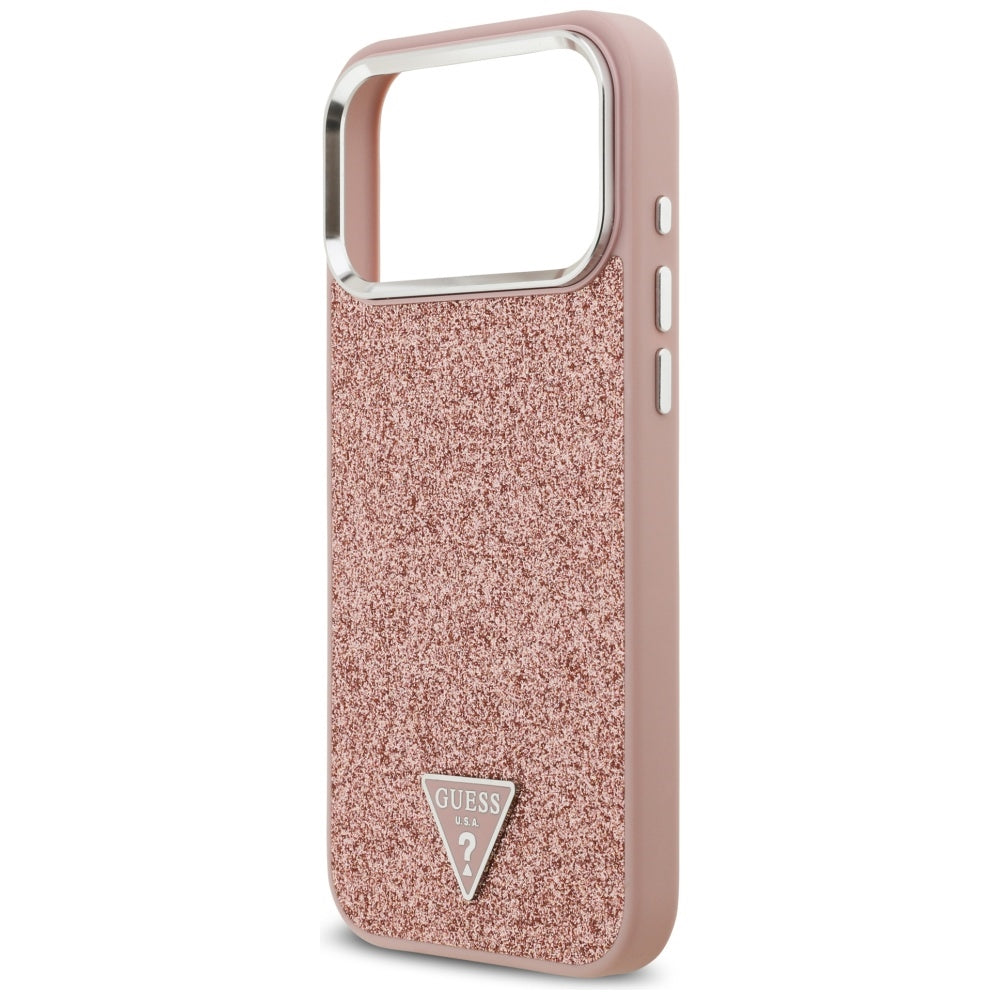 Puzdro MagSafe pre Apple iPhone 17 Pro Max, Guess, Glitter Triangle Logo, Ružová