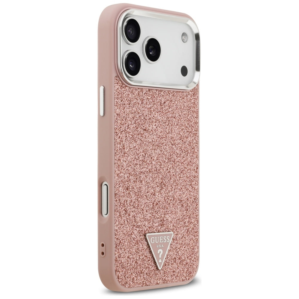 Puzdro MagSafe pre Apple iPhone 17 Pro Max, Guess, Glitter Triangle Logo, Ružová