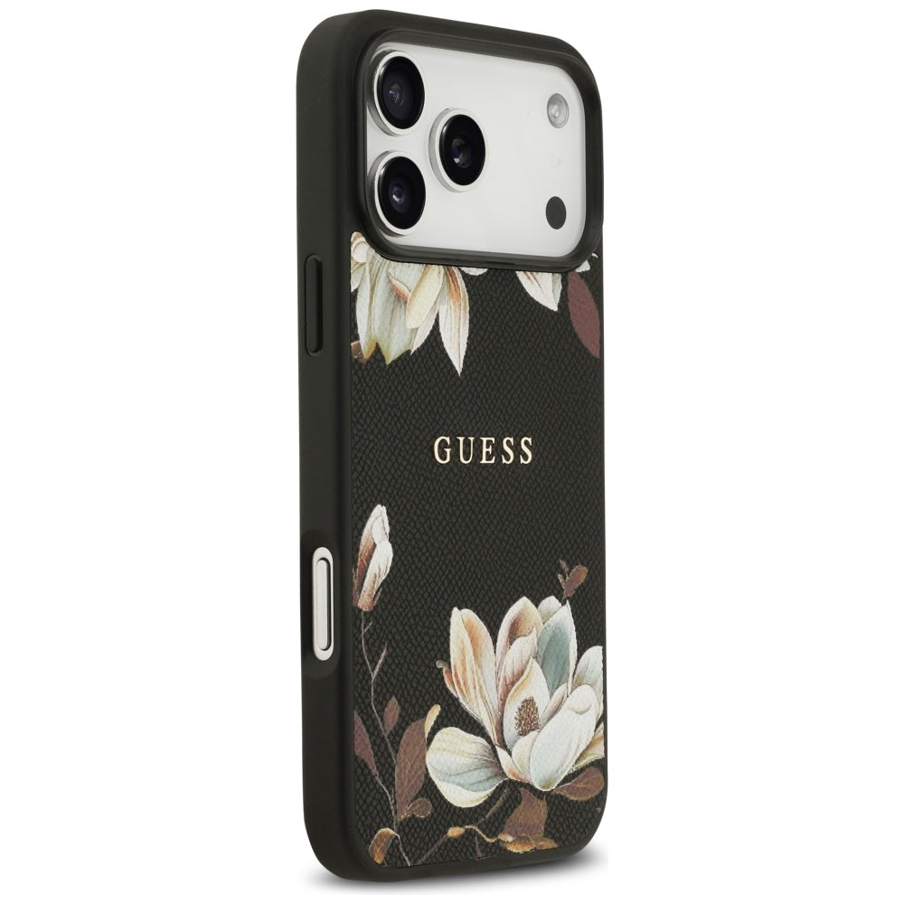 Puzdro MagSafe pre Apple iPhone 17 Pro Max, Guess, Grained Flowers, Čierne