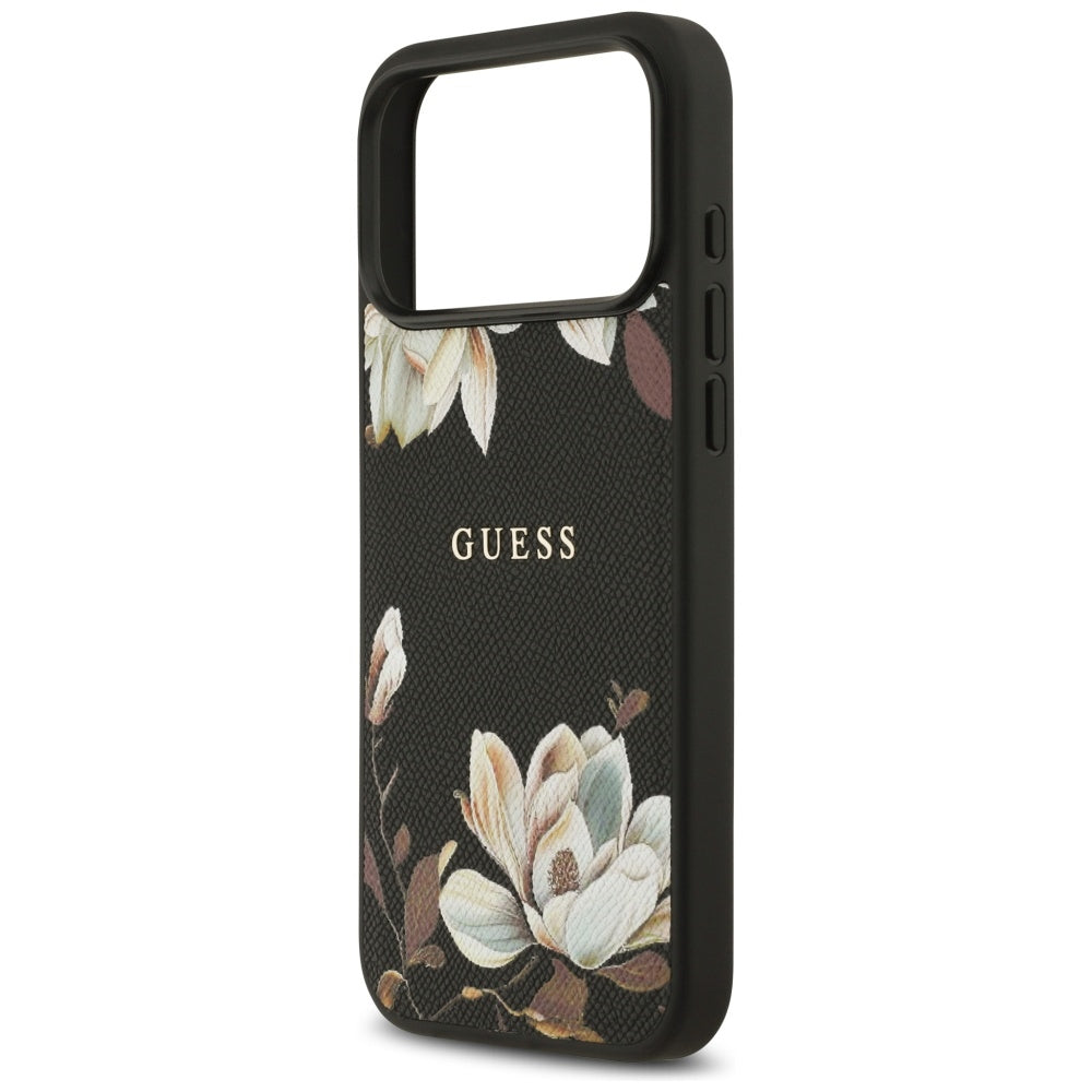Puzdro MagSafe pre Apple iPhone 17 Pro Max, Guess, Grained Flowers, Čierne