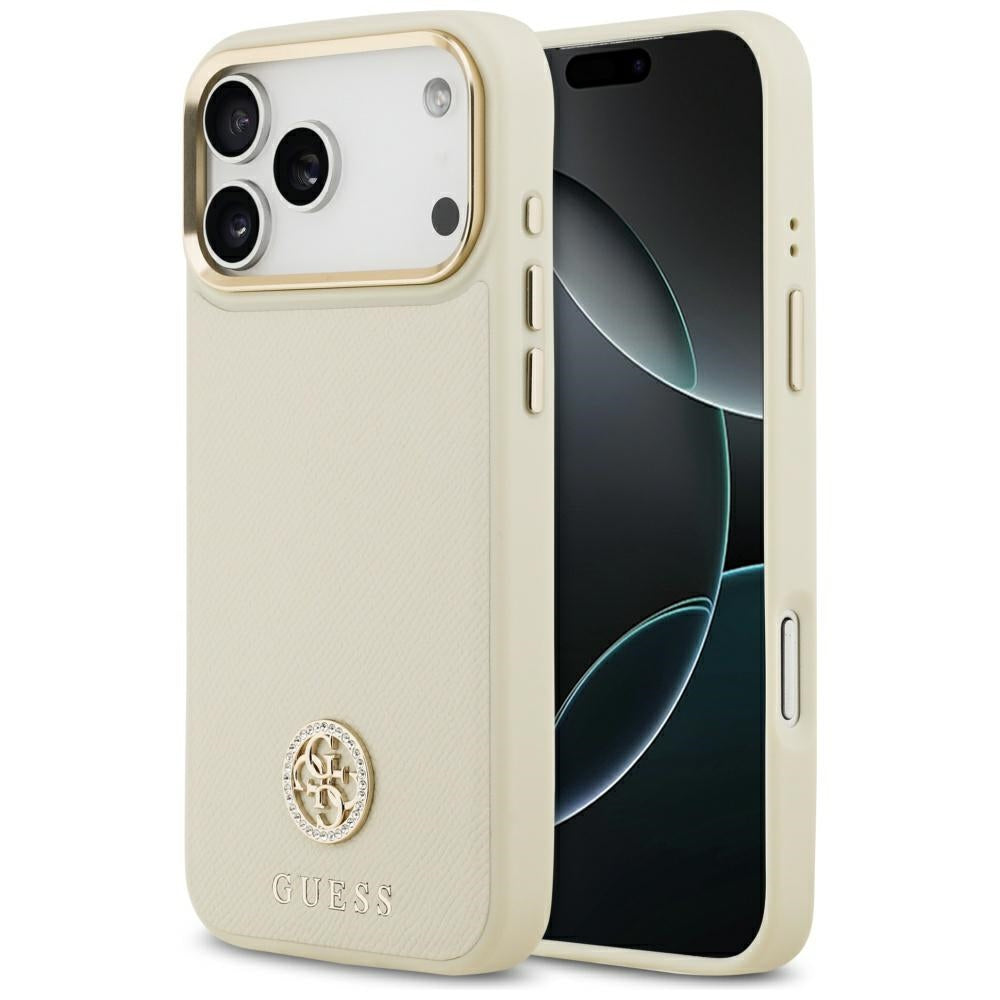 Puzdro MagSafe pre Apple iPhone 17 Pro Max, Guess, Grained Strass Logo, Béžová