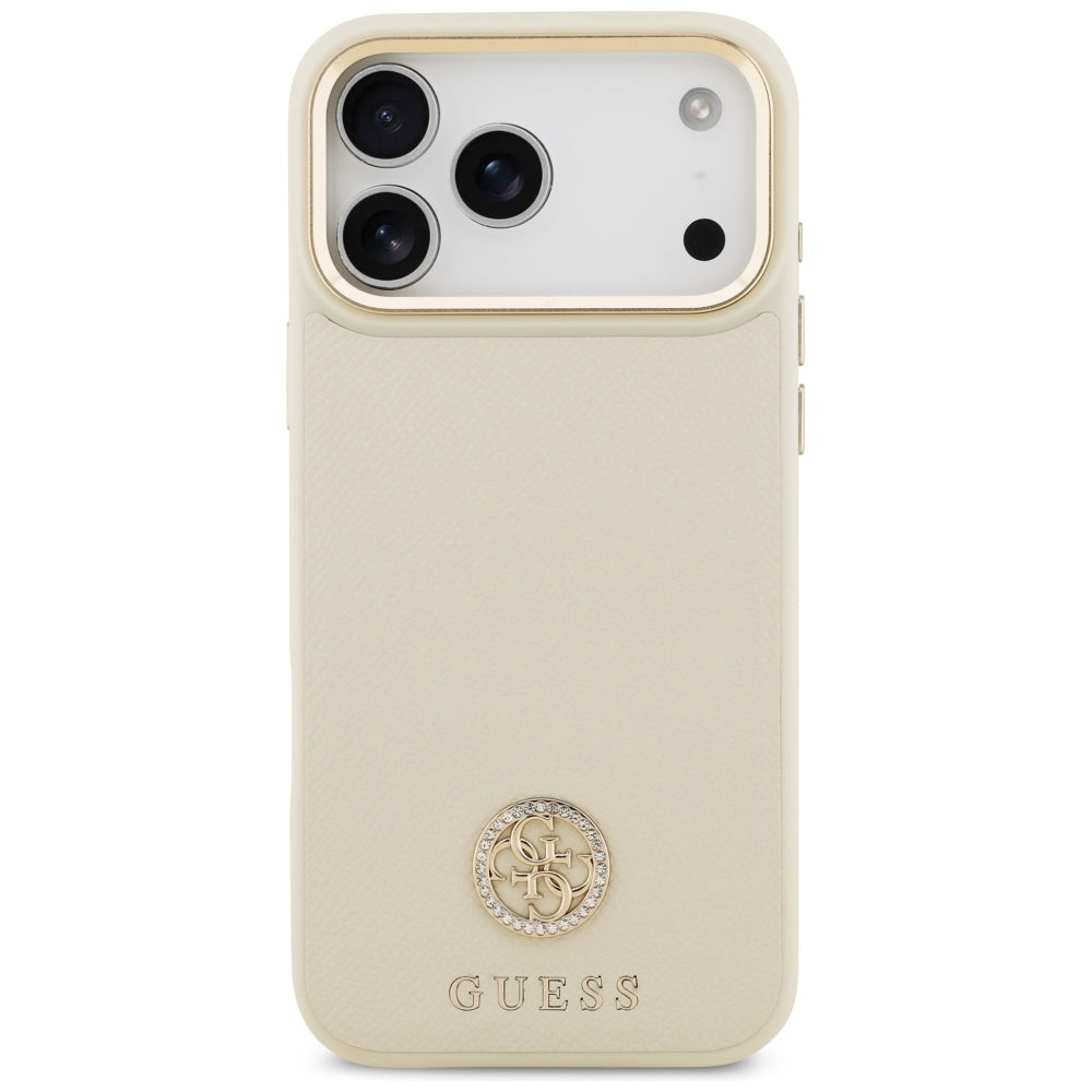 Puzdro MagSafe pre Apple iPhone 17 Pro Max, Guess, Grained Strass Logo, Béžová