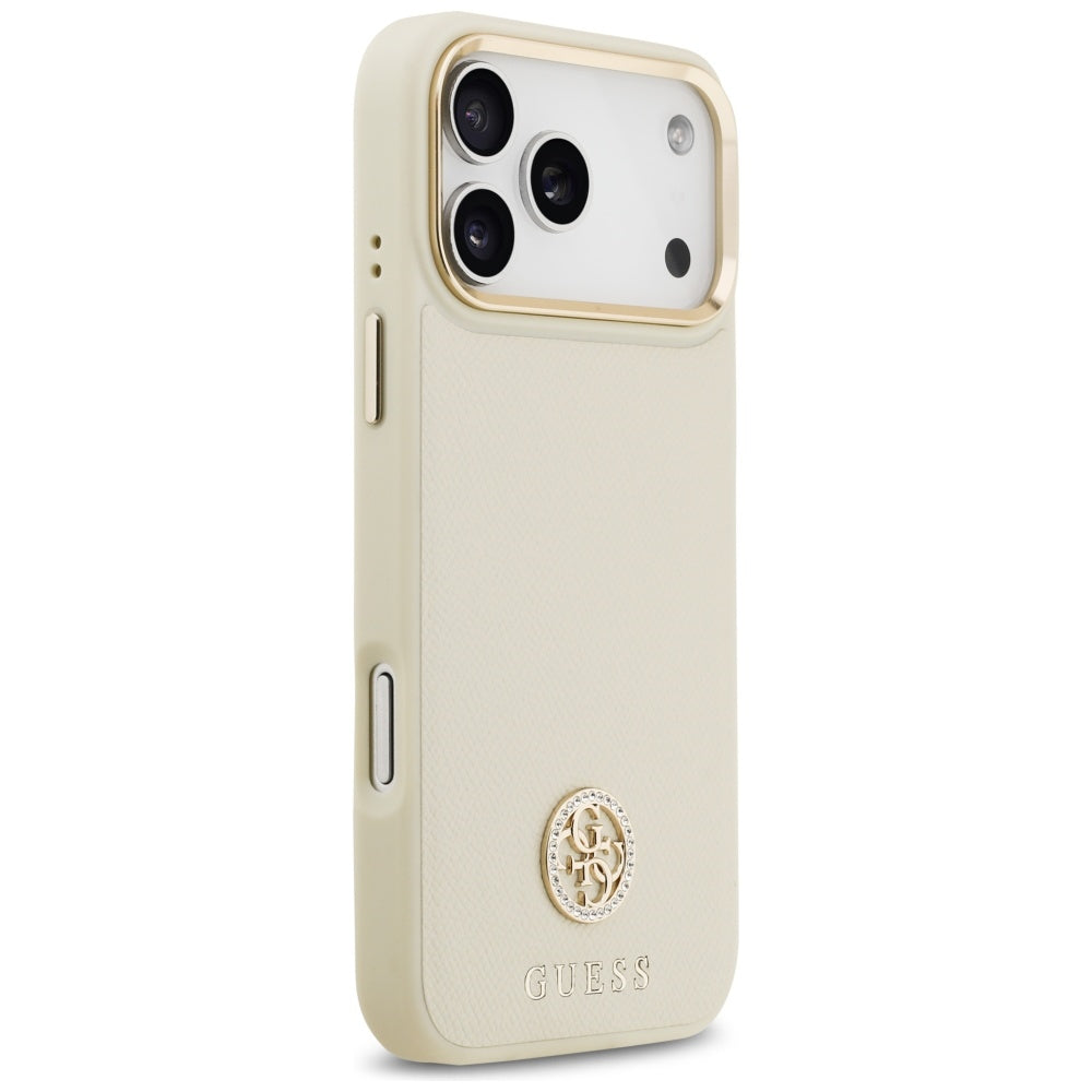 Puzdro MagSafe pre Apple iPhone 17 Pro Max, Guess, Grained Strass Logo, Béžová