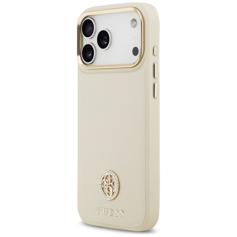 Puzdro MagSafe pre Apple iPhone 17 Pro Max, Guess, Grained Strass Logo, Béžová