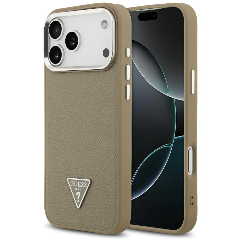 Puzdro MagSafe pre Apple iPhone 17 Pro Max, Guess, Grained Triangle Logo, Hnedé