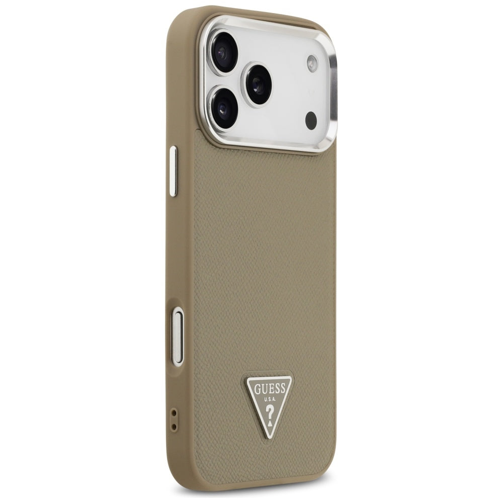 Puzdro MagSafe pre Apple iPhone 17 Pro Max, Guess, Grained Triangle Logo, Hnedé
