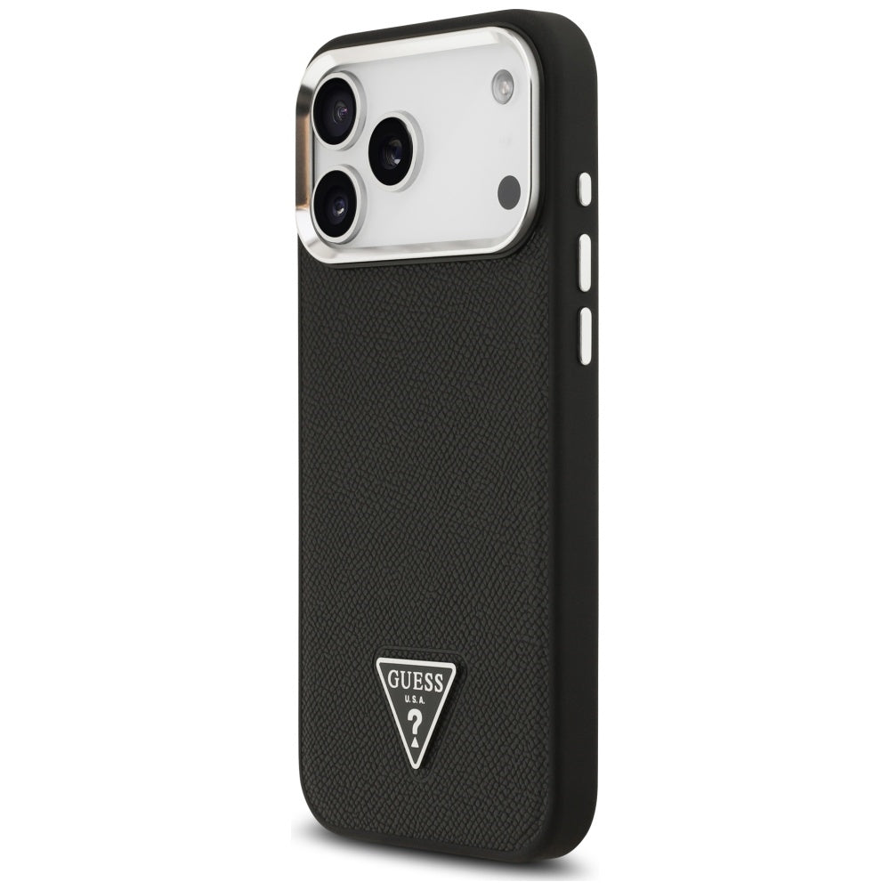 Puzdro MagSafe pre Apple iPhone 17 Pro Max, Guess, Grained Triangle Logo, Čierne