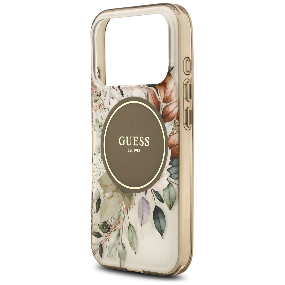 Puzdro MagSafe pre Apple iPhone 17 Pro Max, Guess, IML Flower & Tonal Circle, Hnedá