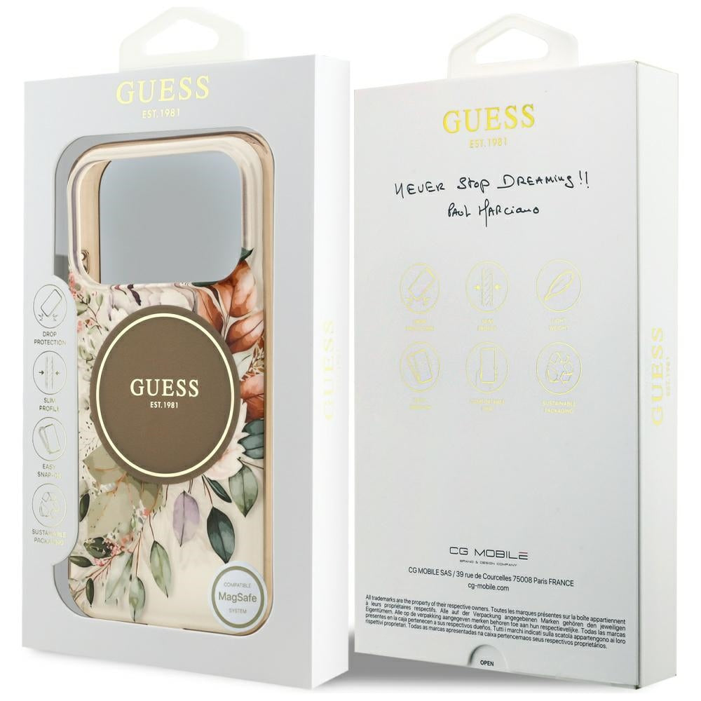 Puzdro MagSafe pre Apple iPhone 17 Pro Max, Guess, IML Flower & Tonal Circle, Hnedá