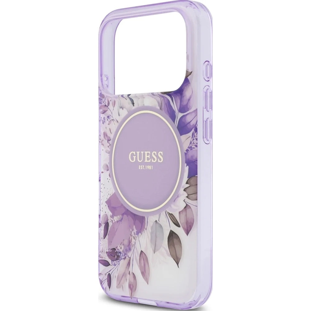 Puzdro MagSafe pre Apple iPhone 17 Pro Max, Guess, IML Flower & Tonal Circle, Fialová