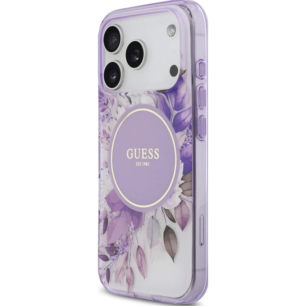 Puzdro MagSafe pre Apple iPhone 17 Pro Max, Guess, IML Flower & Tonal Circle, Fialová