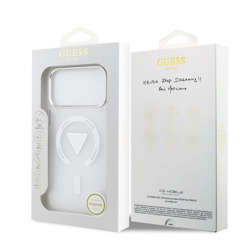 Puzdro MagSafe pre Apple iPhone 17 Pro Max, Guess, IML Gradient Triangle Logo, Transparentné