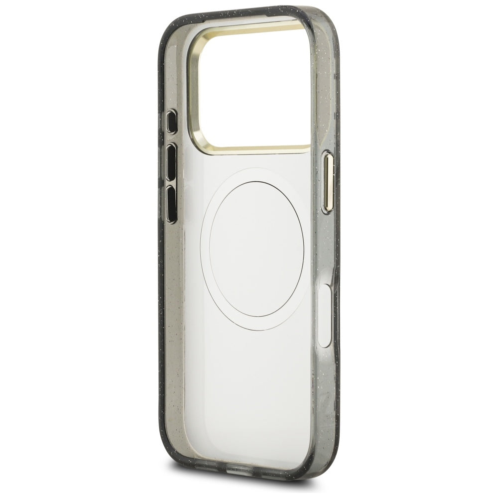 Puzdro MagSafe pre Apple iPhone 17 Pro Max, Guess, IML Metal Glitter Flowers Triangle, Čierne