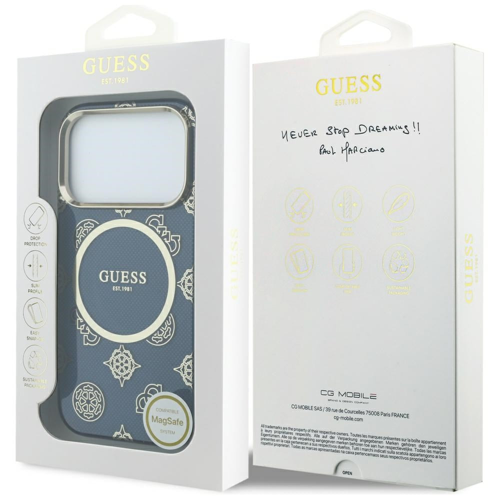 Puzdro MagSafe pre Apple iPhone 17 Pro Max, Guess, IML Peony Dot, Modrá