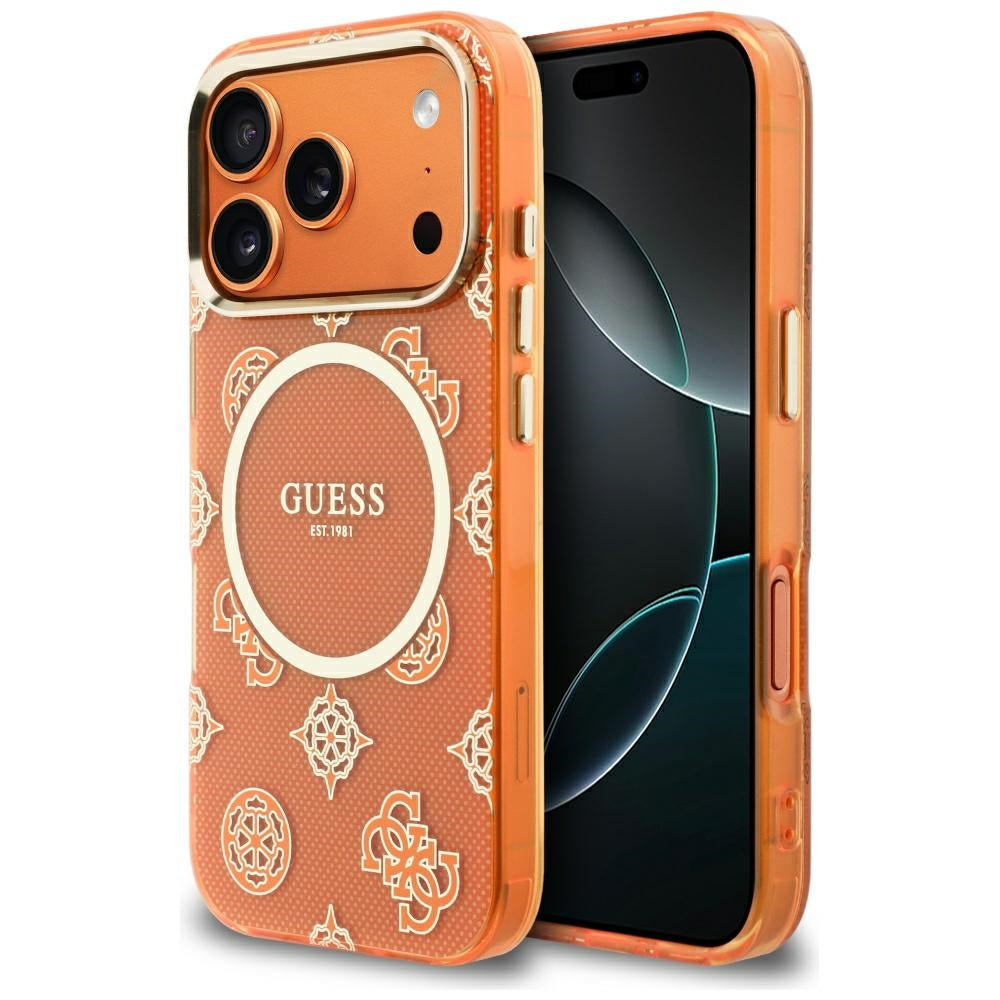 Puzdro MagSafe pre Apple iPhone 17 Pro Max, Guess, IML Peony Dot, Oranžové