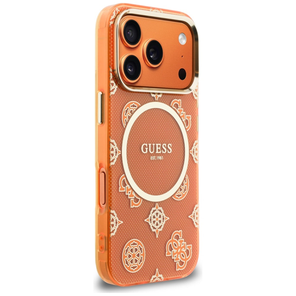 Puzdro MagSafe pre Apple iPhone 17 Pro Max, Guess, IML Peony Dot, Oranžové