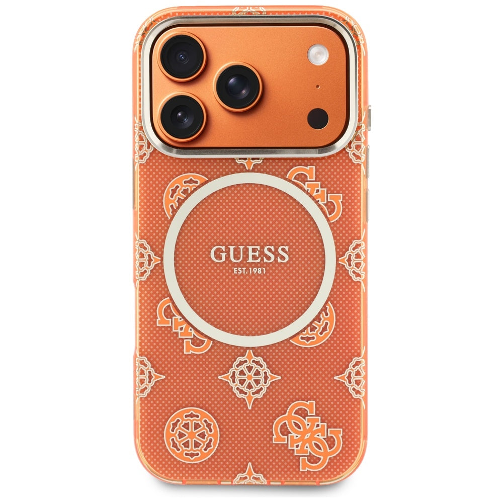 Puzdro MagSafe pre Apple iPhone 17 Pro Max, Guess, IML Peony Dot, Oranžové