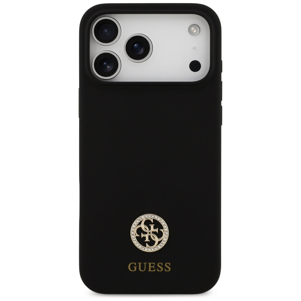 Puzdro MagSafe pre Apple iPhone 17 Pro Max, Guess, Logo Strass 4G, Čierne