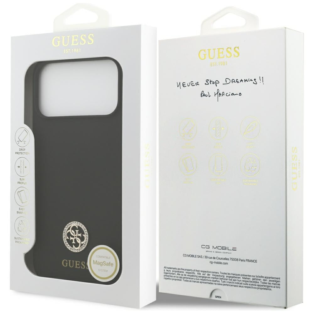 Puzdro MagSafe pre Apple iPhone 17 Pro Max, Guess, Logo Strass 4G, Čierne