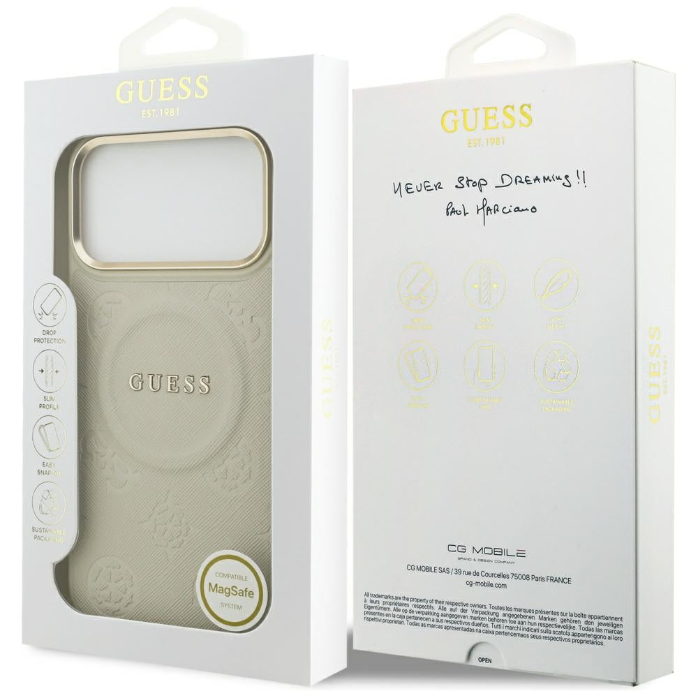 MagSafe Case for Apple iPhone 17 Pro Max, Guess, Peony Hot Stamp, Beige