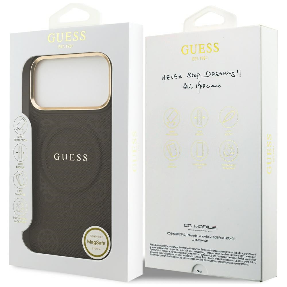 Puzdro MagSafe pre Apple iPhone 17 Pro Max, Guess, Peony Hot Stamp, Hnedé