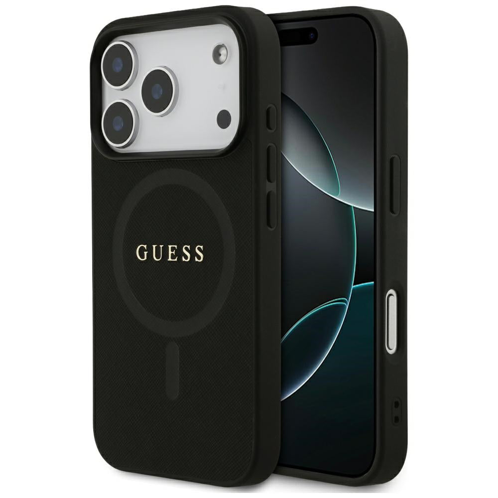 Puzdro MagSafe pre Apple iPhone 17 Pro Max, Guess, Saffiano Classic Logo, Čierne