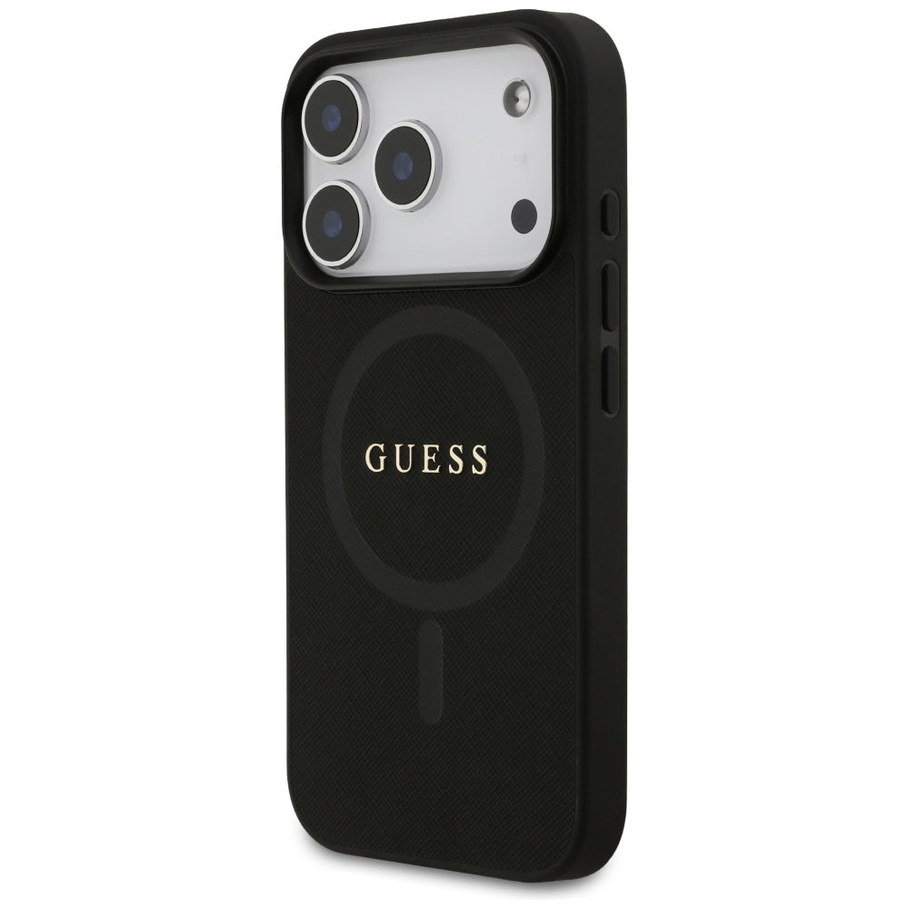 Puzdro MagSafe pre Apple iPhone 17 Pro Max, Guess, Saffiano Classic Logo, Čierne