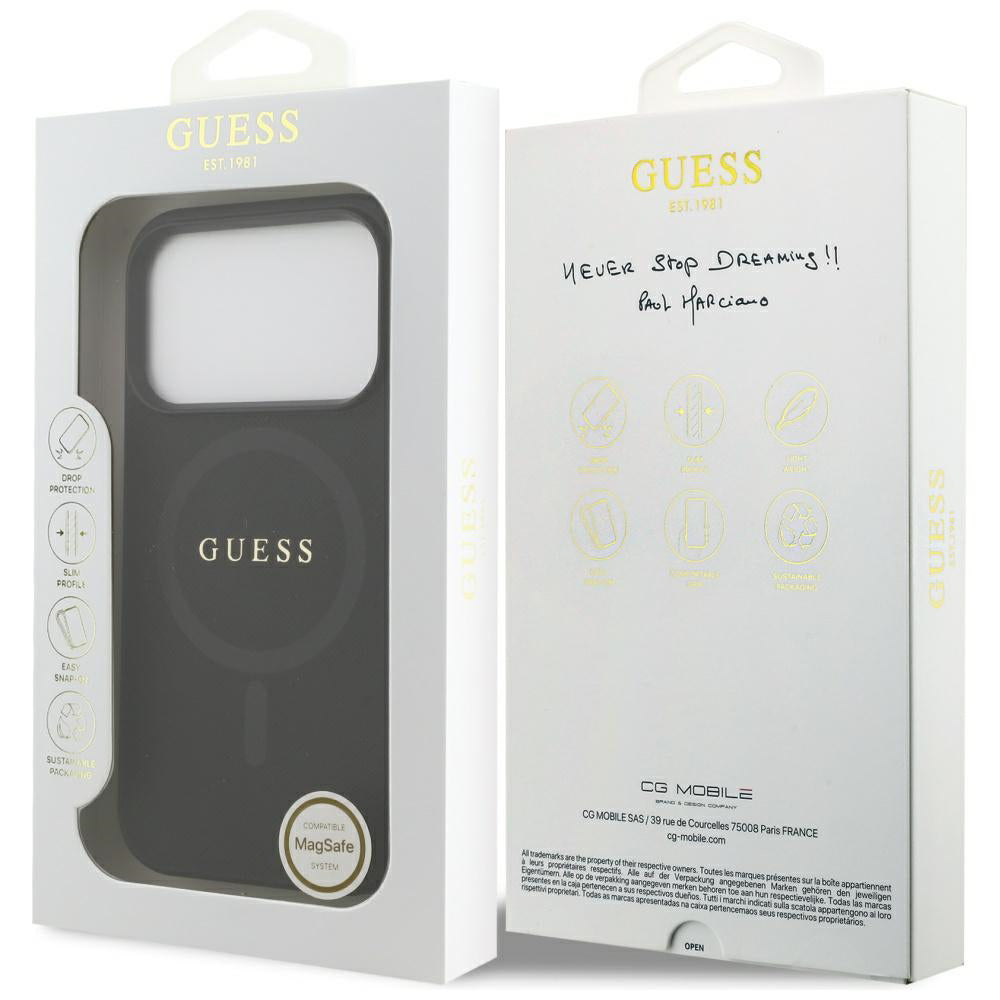Puzdro MagSafe pre Apple iPhone 17 Pro Max, Guess, Saffiano Classic Logo, Čierne