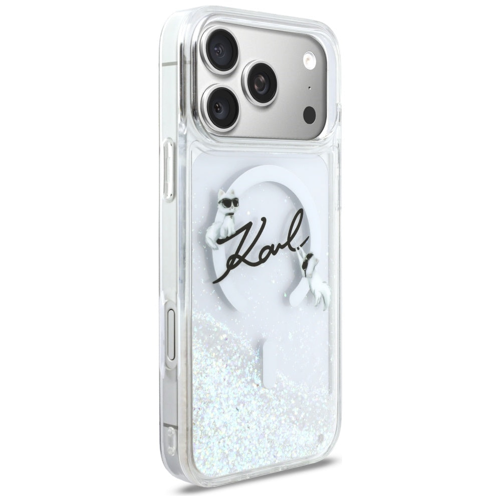Puzdro MagSafe pre Apple iPhone 17 Pro Max, Karl Lagerfeld, Glitter Karl Script Logo, Transparent