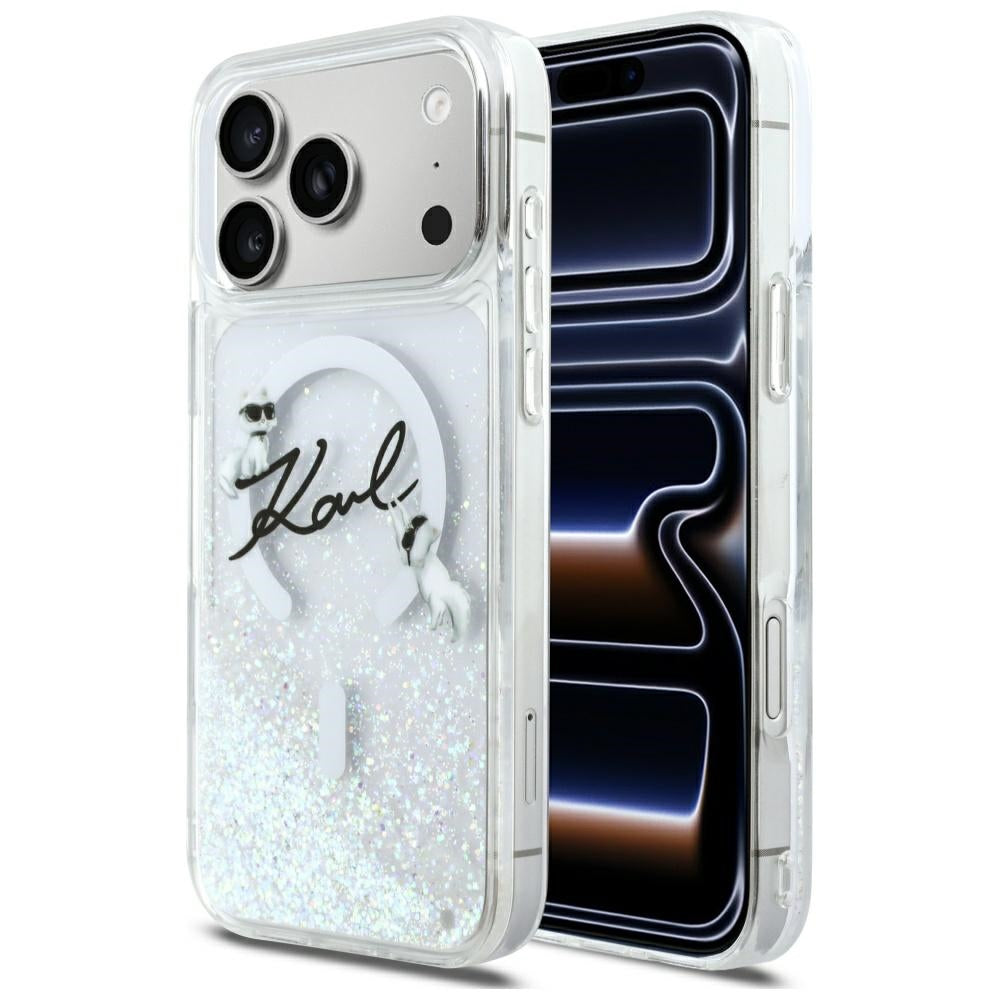 Puzdro MagSafe pre Apple iPhone 17 Pro Max, Karl Lagerfeld, Glitter Karl Script Logo, Transparent