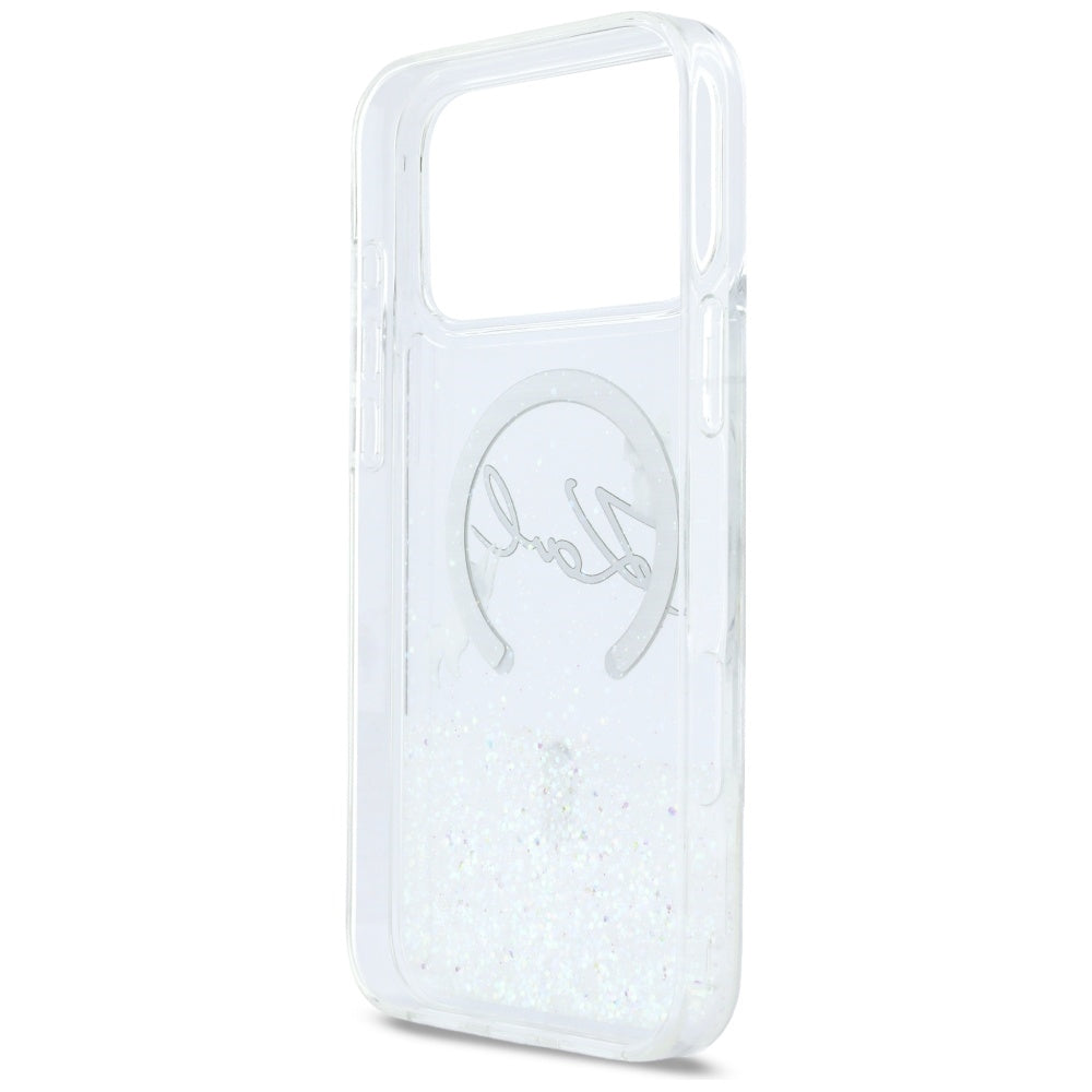 Puzdro MagSafe pre Apple iPhone 17 Pro Max, Karl Lagerfeld, Glitter Karl Script Logo, Transparent