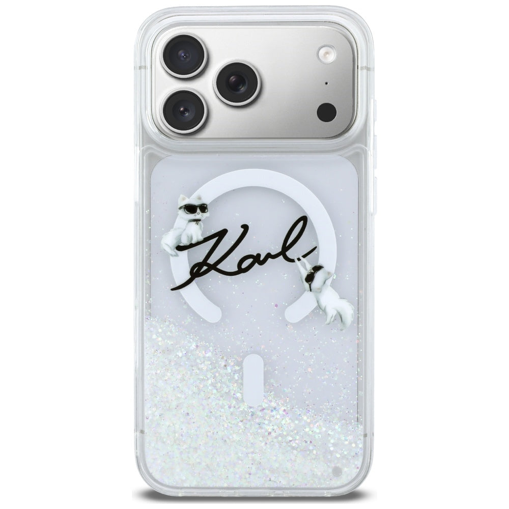 Puzdro MagSafe pre Apple iPhone 17 Pro Max, Karl Lagerfeld, Glitter Karl Script Logo, Transparent
