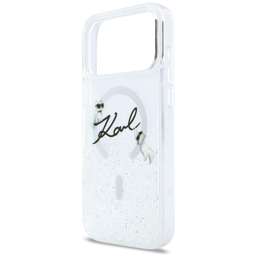 Puzdro MagSafe pre Apple iPhone 17 Pro Max, Karl Lagerfeld, Glitter Karl Script Logo, Transparent