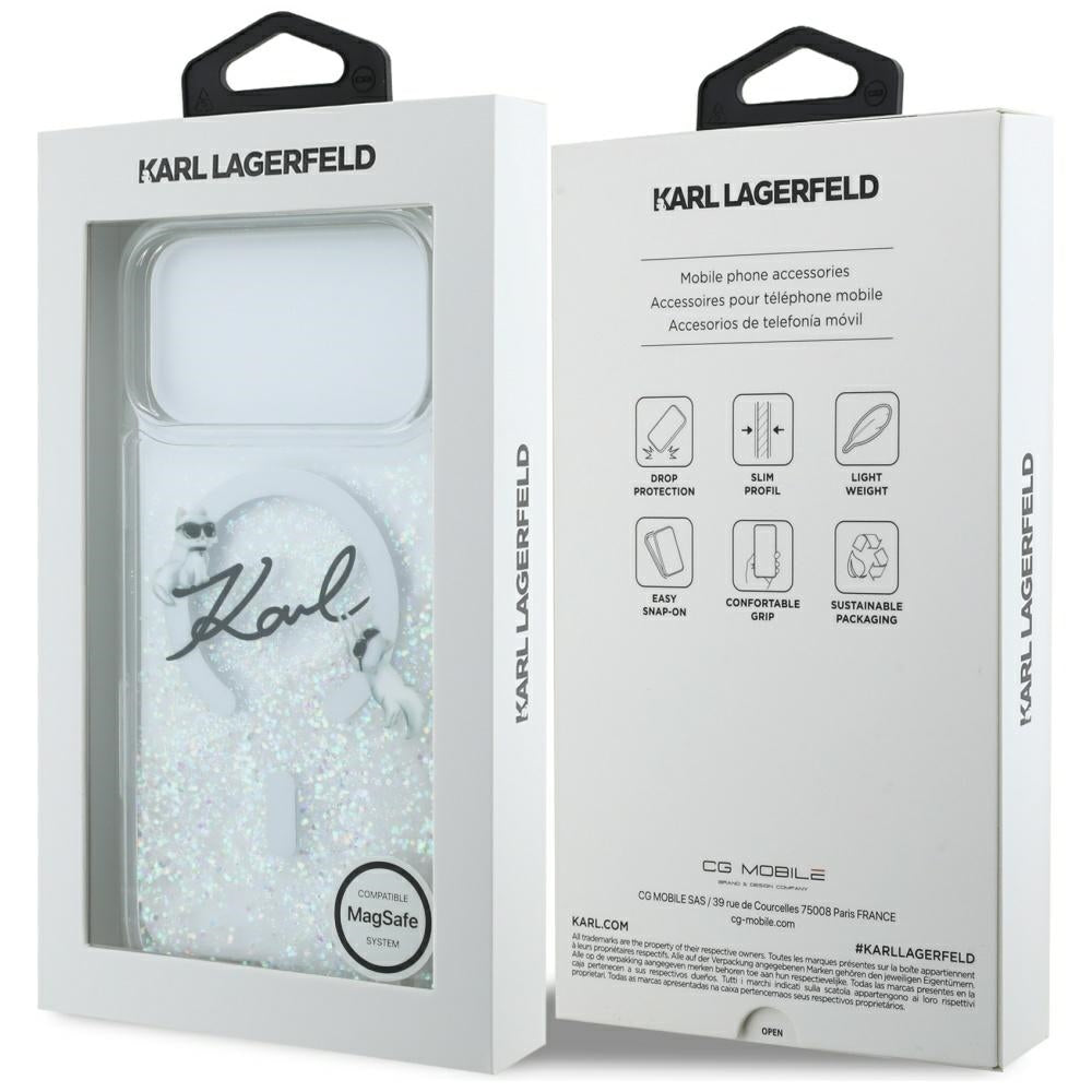 Puzdro MagSafe pre Apple iPhone 17 Pro Max, Karl Lagerfeld, Glitter Karl Script Logo, Transparent