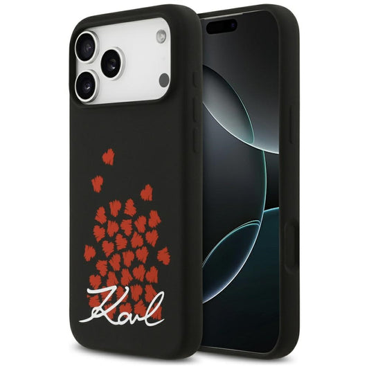 Puzdro MagSafe pre Apple iPhone 17 Pro Max, Karl Lagerfeld, logo Heart Sign, čierne