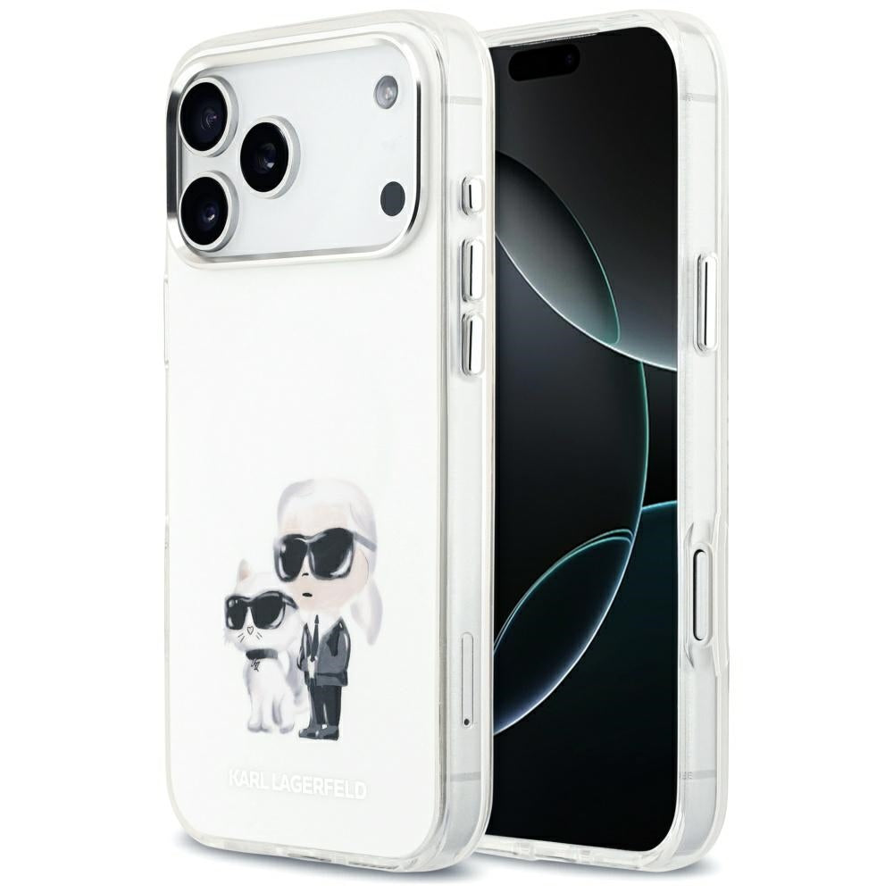 Puzdro MagSafe pre Apple iPhone 17 Pro Max, Karl Lagerfeld, IML Aquarelle Logo Karl & Choupette, Biela