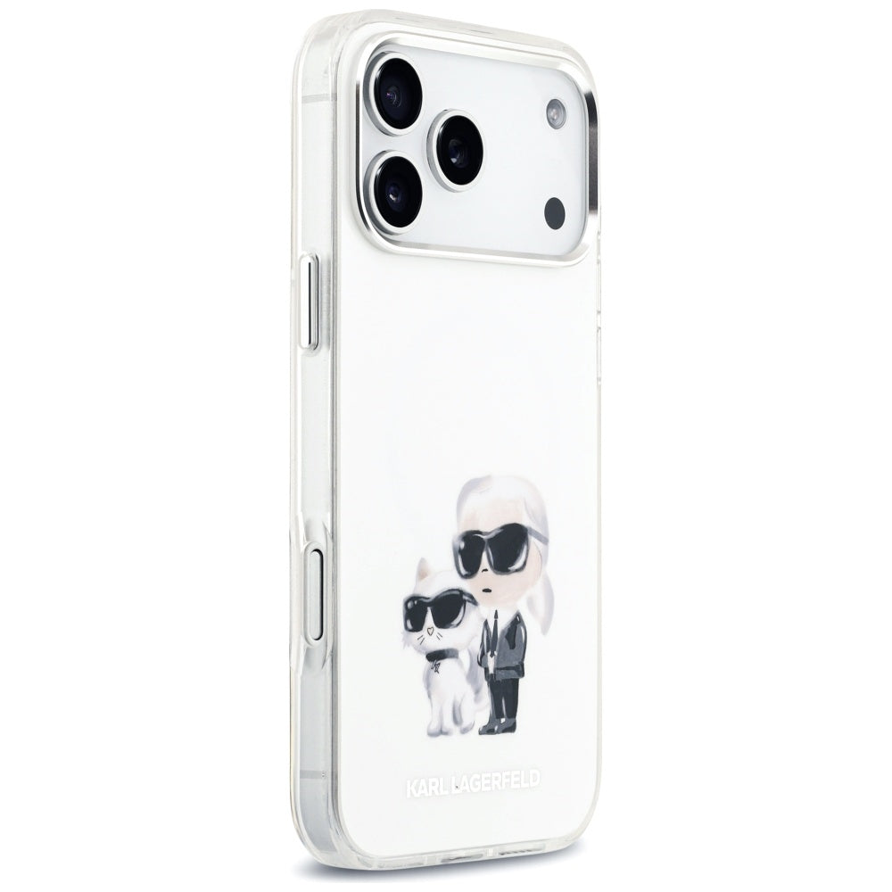Puzdro MagSafe pre Apple iPhone 17 Pro Max, Karl Lagerfeld, IML Aquarelle Logo Karl & Choupette, Biela