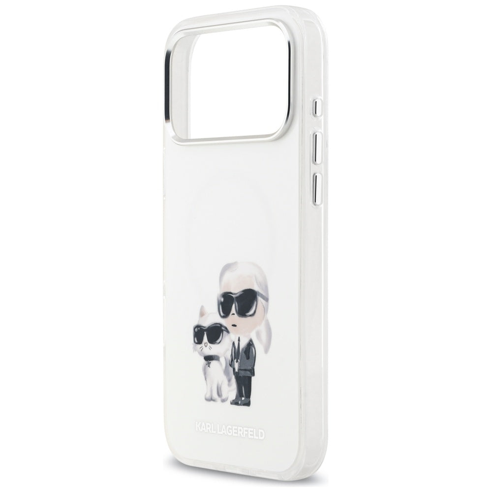 Puzdro MagSafe pre Apple iPhone 17 Pro Max, Karl Lagerfeld, IML Aquarelle Logo Karl & Choupette, Biela