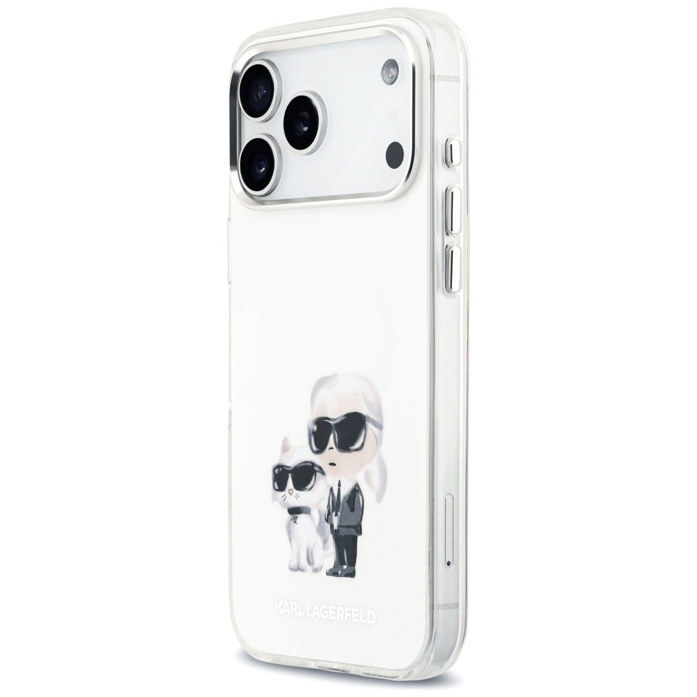 Puzdro MagSafe pre Apple iPhone 17 Pro Max, Karl Lagerfeld, IML Aquarelle Logo Karl & Choupette, Biela
