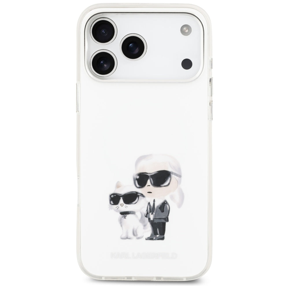 Puzdro MagSafe pre Apple iPhone 17 Pro Max, Karl Lagerfeld, IML Aquarelle Logo Karl & Choupette, Biela